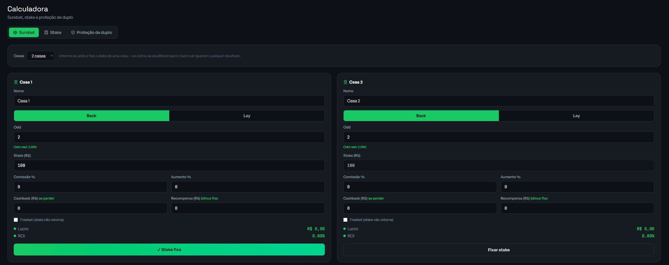 Tela de Calculadora do TipsterHUB